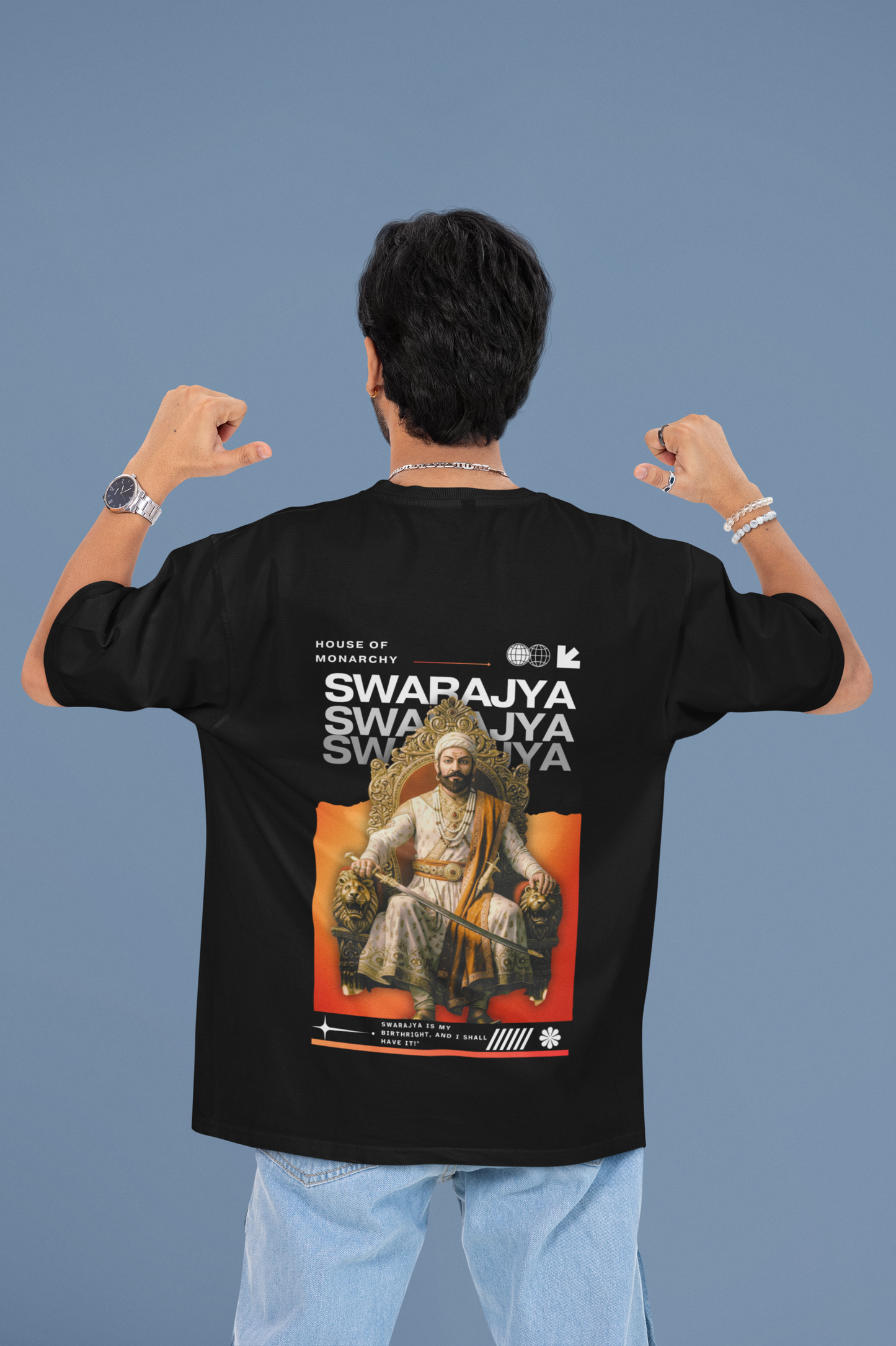 Swarajya Oversized Graphic T-Shirt – Tribute to Chhatrapati Shivaji Maharaj